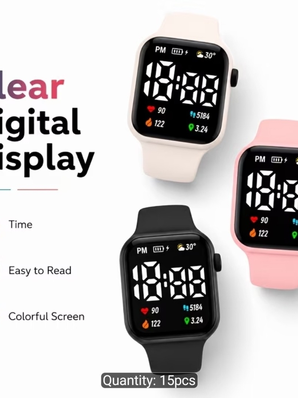 Kids Digital Sport Watch - Black, Pink, Cream